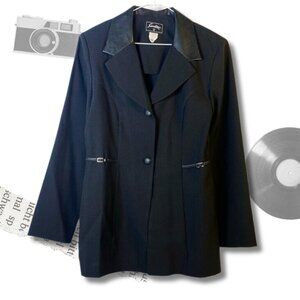 Vintage Sweet Suit Size 10 Black Mixed Media Blazer Double Breasted